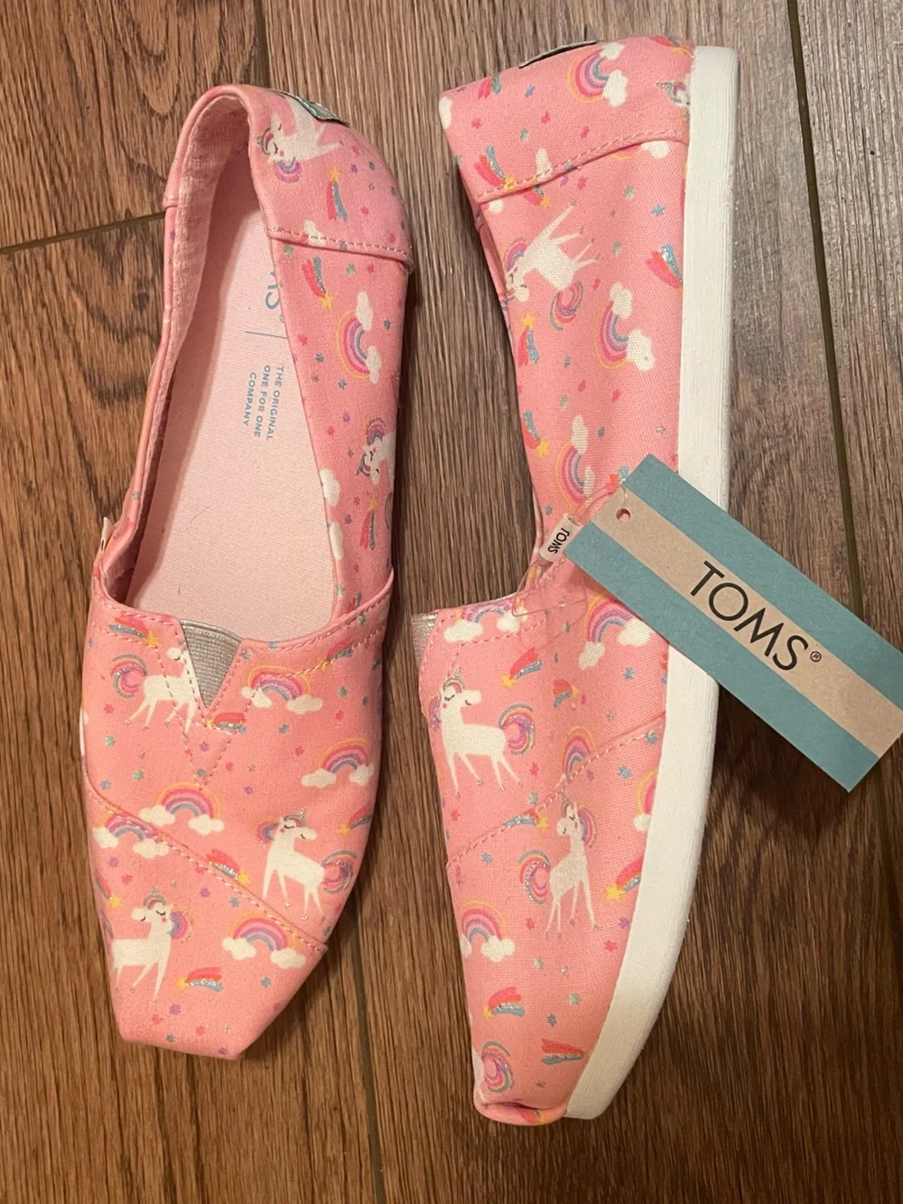 TOMS Alpargata slip-on flat Almond Blossom Pink Whimsical Unicorn NWT